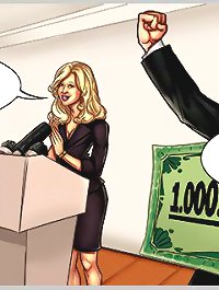Real toon porn gallery with blonde whore getting wet in her pussy during her public debate