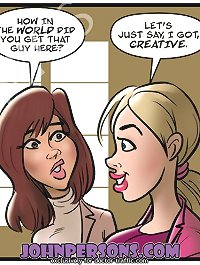 Horny babes get engaged in wild John Persons interracial comic orgy with very mature cocks