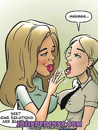 Busty sluts from John Persons cartoon making their pussies wet with tongues and fingers